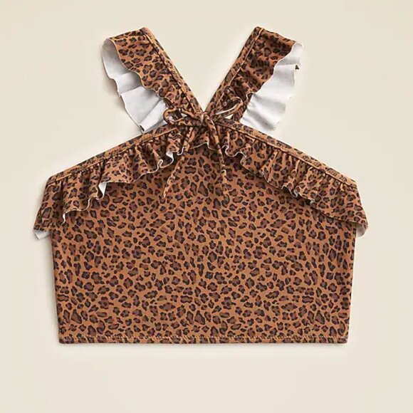 J crew Girls' ruffle halter-neck bikini top 10 Size Brown Color - Picture 1 of 6
